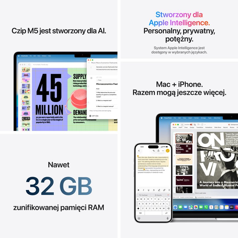 Apple MacBook Air 15" M5 10-core CPU 10-core GPU 24GB 512GB SSD 70W - Księżycowa poświata 2026