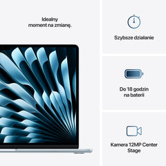 15-calowy MacBook Air: Czip Apple M4 z 10‑rdzeniowym CPU, 10‑rdzeniowym GPU, 256 GB SSD - Błękitny