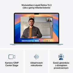 15-calowy MacBook Air: Czip Apple M4 z 10‑rdzeniowym CPU, 10‑rdzeniowym GPU, 256 GB SSD - Błękitny