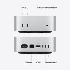 Mac mini: Czip M5 Pro z 18-rdzeniowym CPU i 20-rdzeniowym GPU, 1 TB SSD - Srebrny