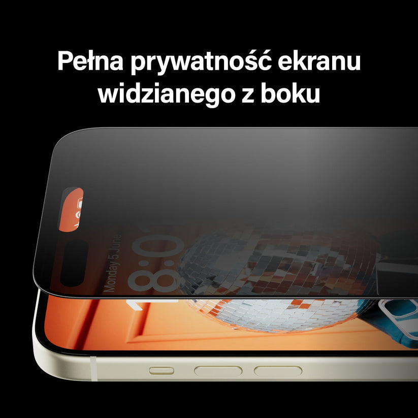 PanzerGlass Ultra-Wide Fit - szkło prywatyzujące do iPhone 15 Plus czarna ramka