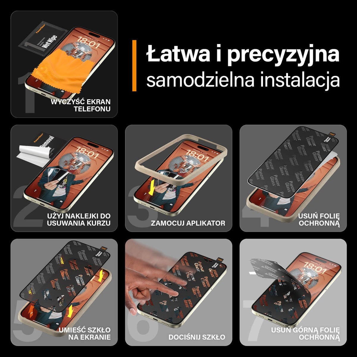 PanzerGlass Ultra-Wide Fit - szkło prywatyzujące do iPhone 15 Plus czarna ramka