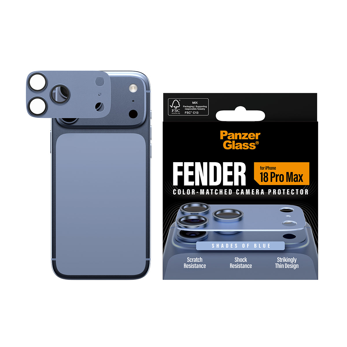 PanzerGlass Fender Camera Protector - osłona na aparat do iPhone 18 Pro Max niebieska