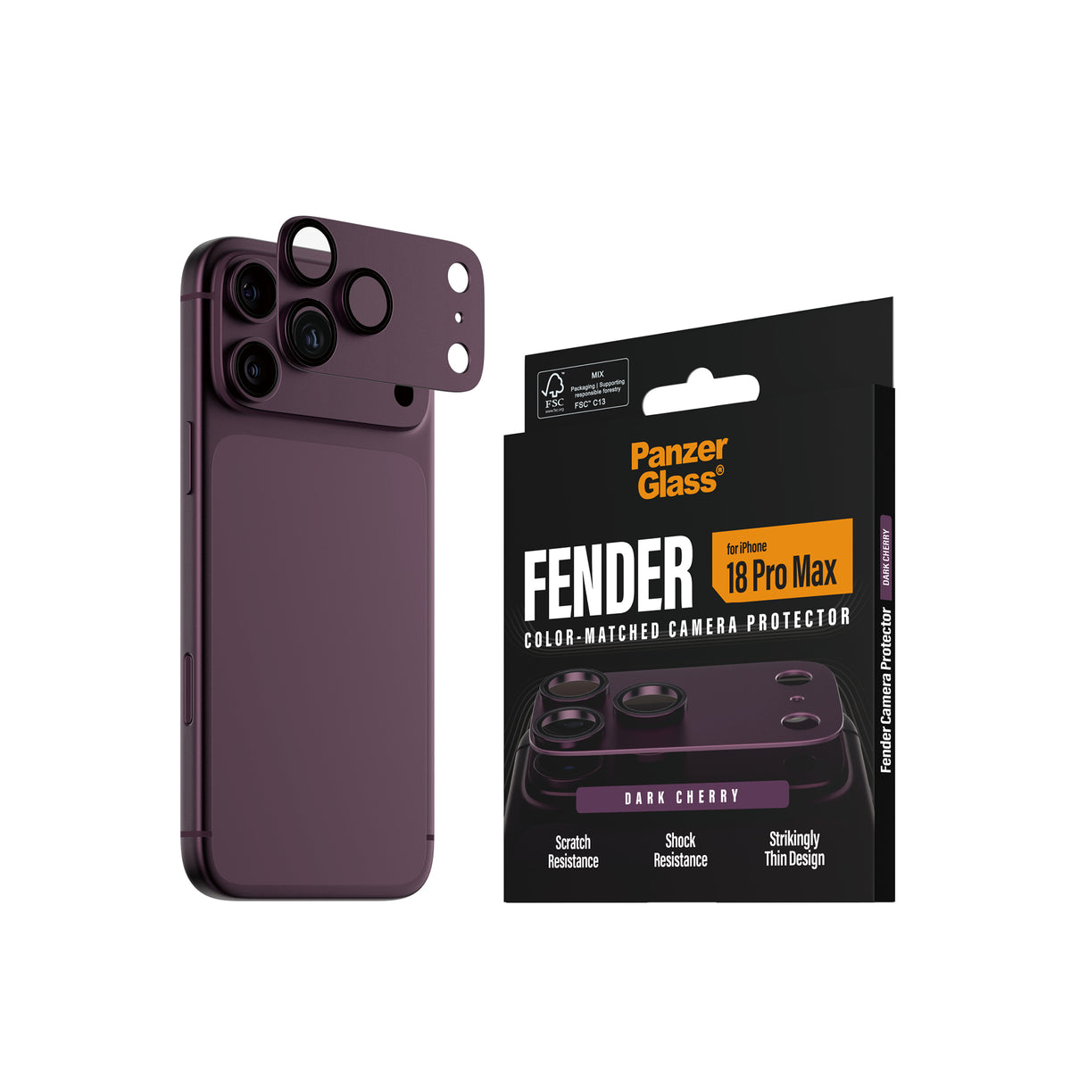 PanzerGlass Fender Camera Protector - osłona na aparat do iPhone 18 Pro Max wiśniowa