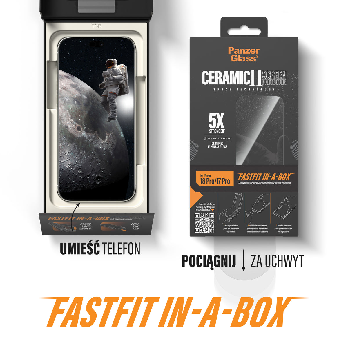 PanzerGlass Ceramic II Screen Protector Ultra Wide Fit - szkło ceramiczne do iPhone 18 Pro/17 Pro czarna ramka