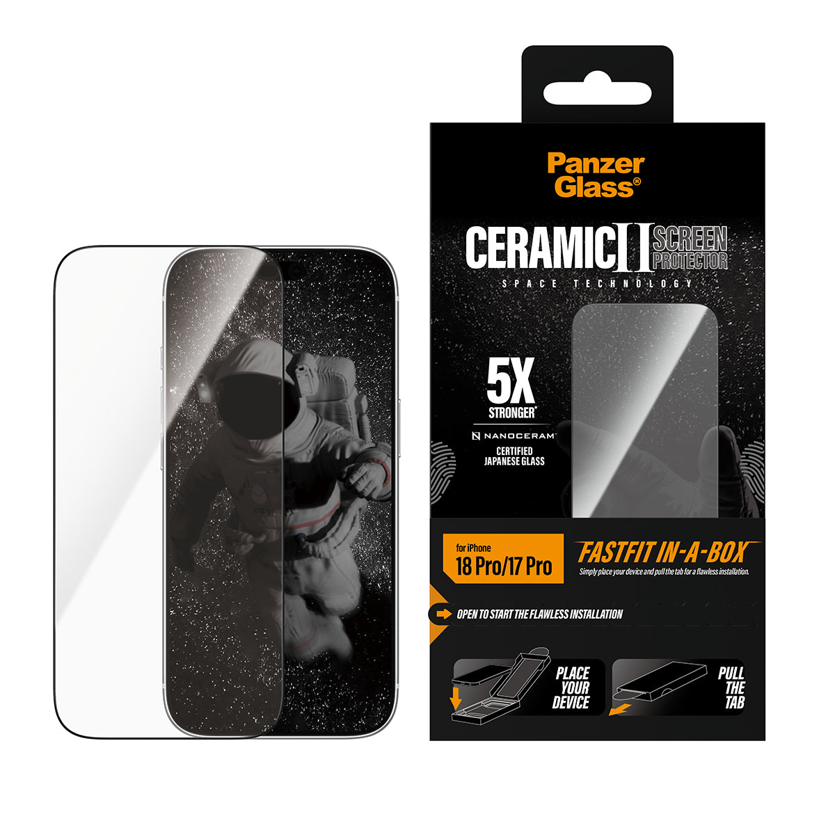 PanzerGlass Ceramic II Screen Protector Ultra Wide Fit - szkło ceramiczne do iPhone 18 Pro/17 Pro czarna ramka
