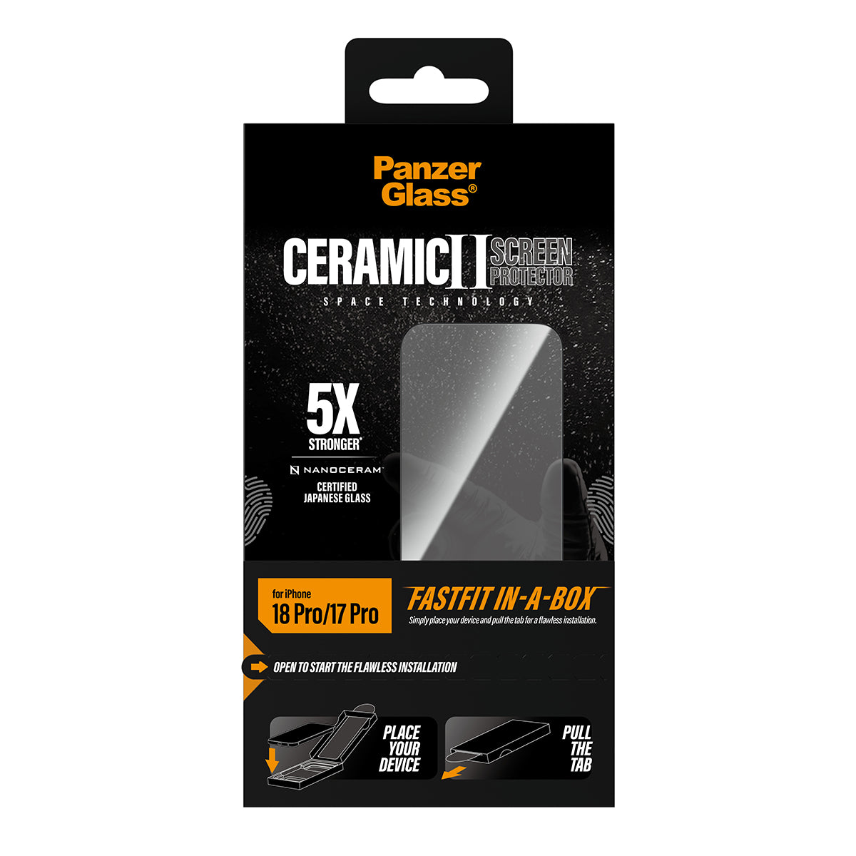 PanzerGlass Ceramic II Screen Protector Ultra Wide Fit - szkło ceramiczne do iPhone 18 Pro/17 Pro czarna ramka