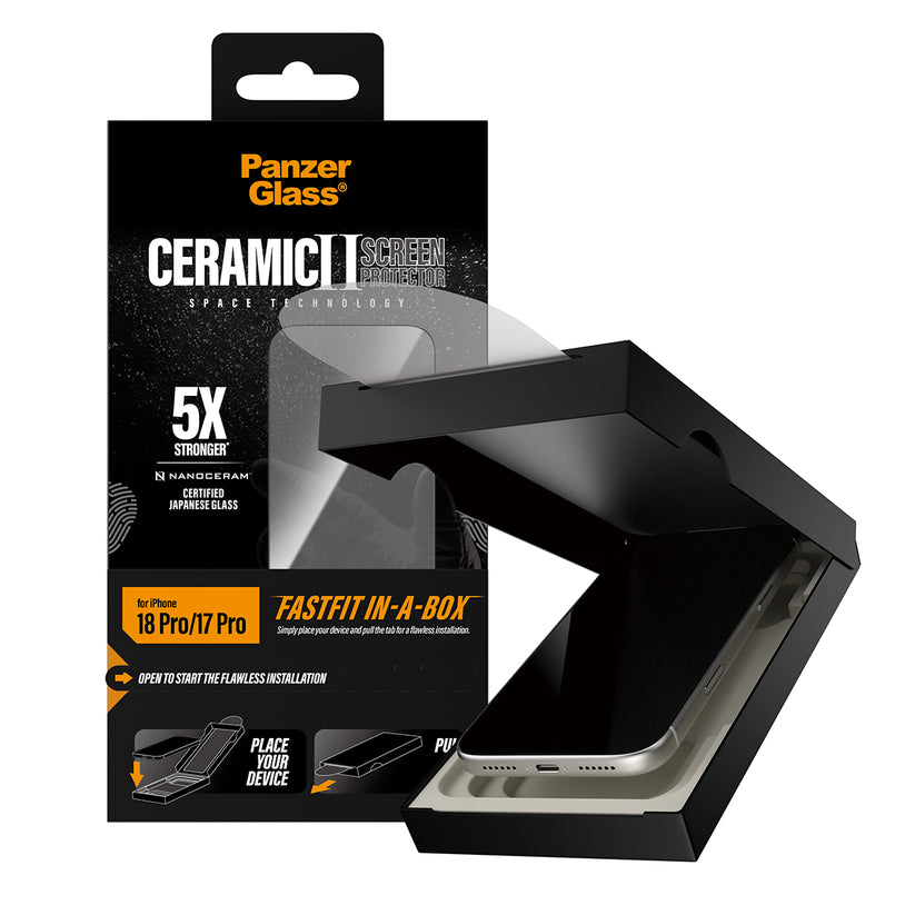 PanzerGlass Ceramic II Screen Protector Ultra Wide Fit - szkło ceramiczne do iPhone 18 Pro/17 Pro czarna ramka