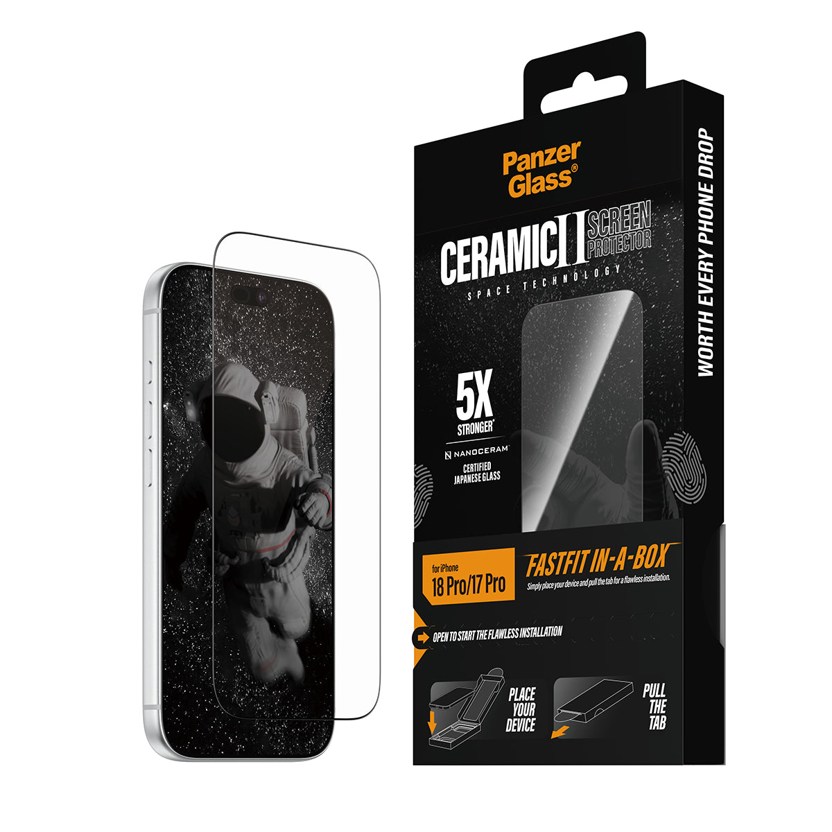 PanzerGlass Ceramic II Screen Protector Ultra Wide Fit - szkło ceramiczne do iPhone 18 Pro/17 Pro czarna ramka