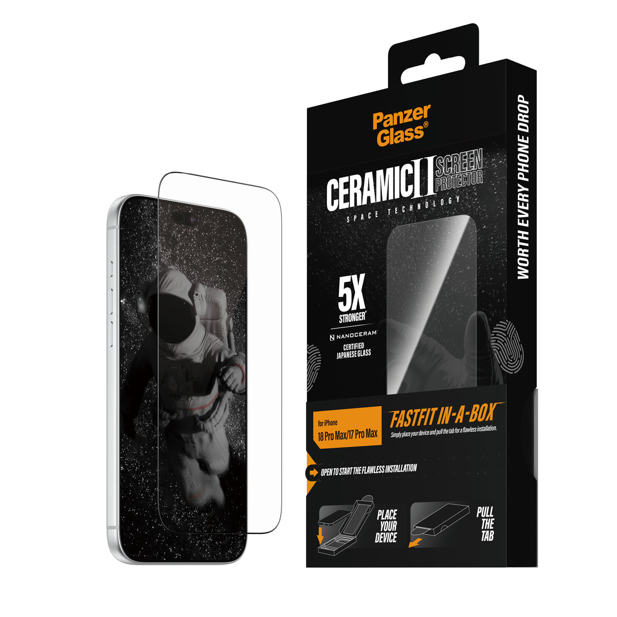 PanzerGlass Ceramic II Screen Protector Ultra Wide Fit - szkło ceramiczne do iPhone 18 Pro Max/17 Pro Max czarna ramka