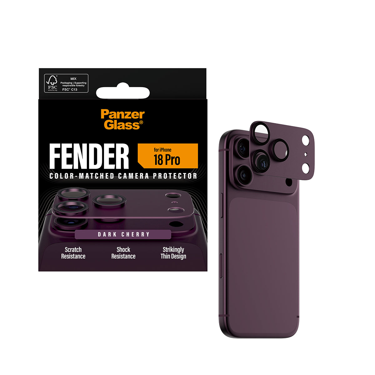 PanzerGlass Fender Camera Protector - osłona na aparat do iPhone 18 Pro wiśniowa