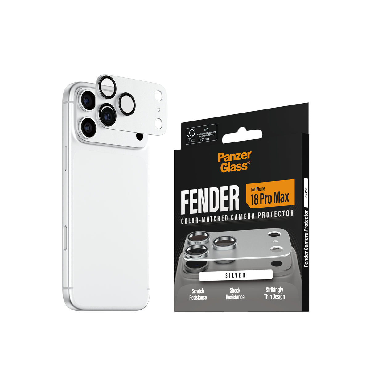PanzerGlass Fender Camera Protector - osłona na aparat do iPhone 18 Pro Max srebrna