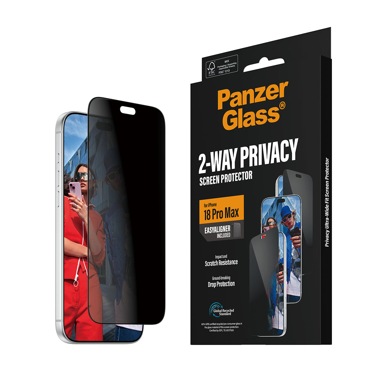 PanzerGlass 2-Way Privacy Screen Protector Ultra-Wide Fit - szkło prywatyzujące do iPhone 18 Pro Max