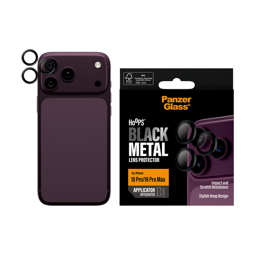 PanzerGlass Hoops Transparent Camera Lens Protector - osłonki na obiektywy do iPhone 18 Pro/18 Pro Max czarne
