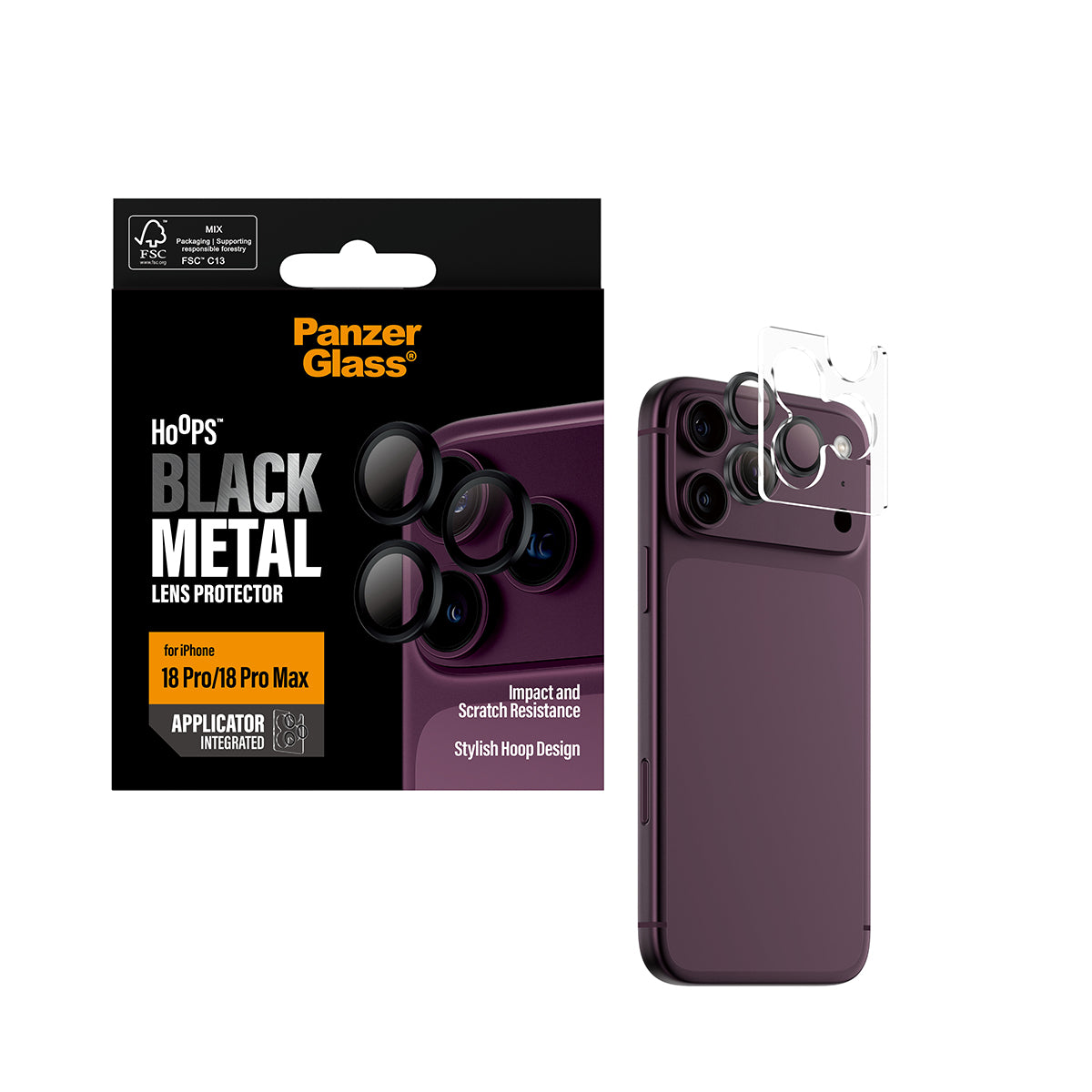PanzerGlass Hoops Transparent Camera Lens Protector - osłonki na obiektywy do iPhone 18 Pro/18 Pro Max czarne