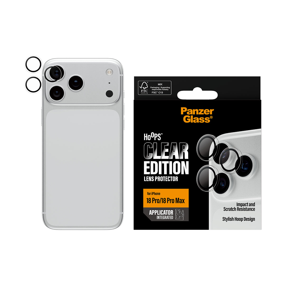 PanzerGlass Hoops Transparent Camera Lens Protector - osłonki na obiektywy do iPhone 18 Pro/18 Pro Max przezroczyste
