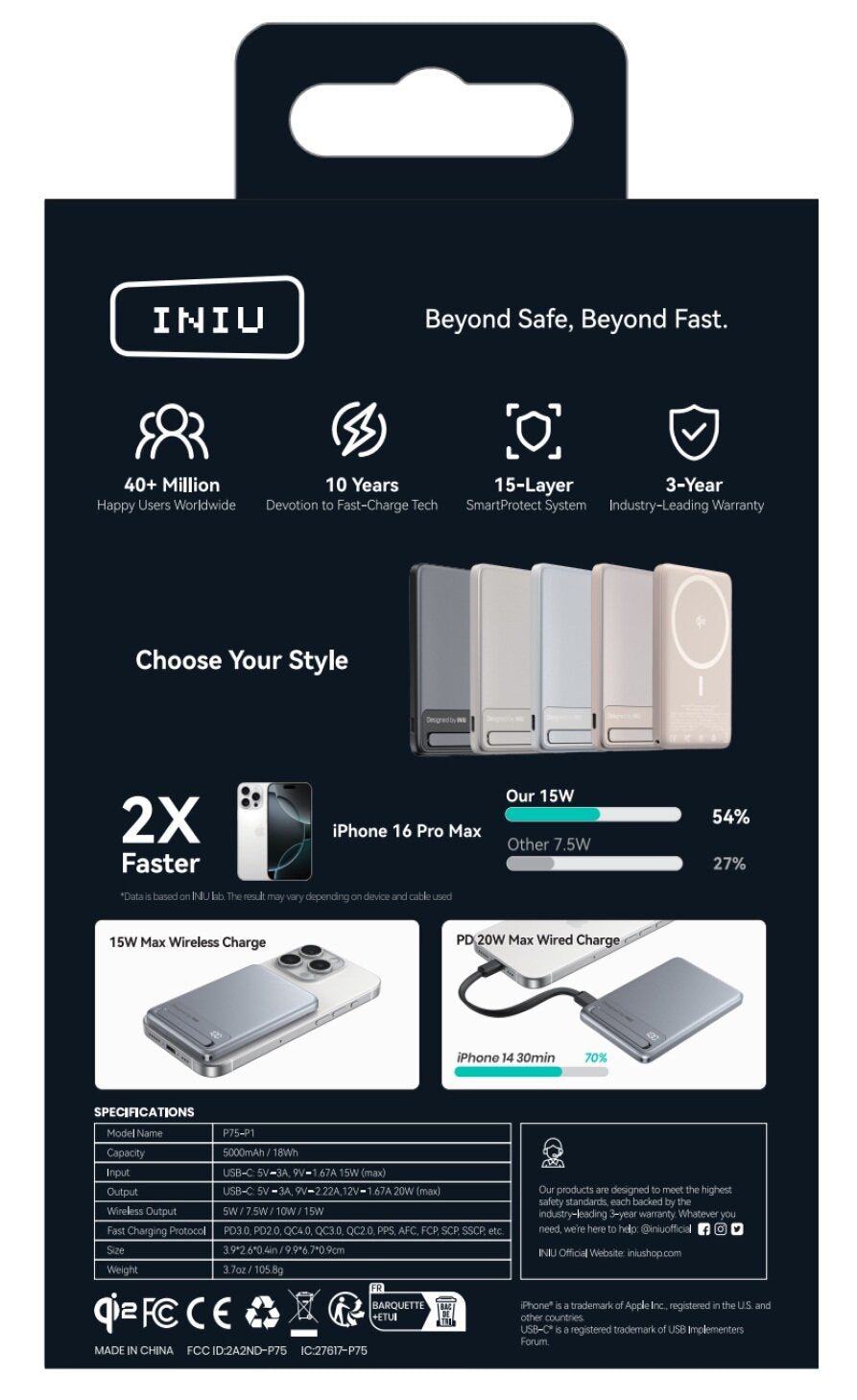 INIU Powerbank MagPro Slim - magnetyczny powerbank bezprzewodowy 5000mAh srebrny