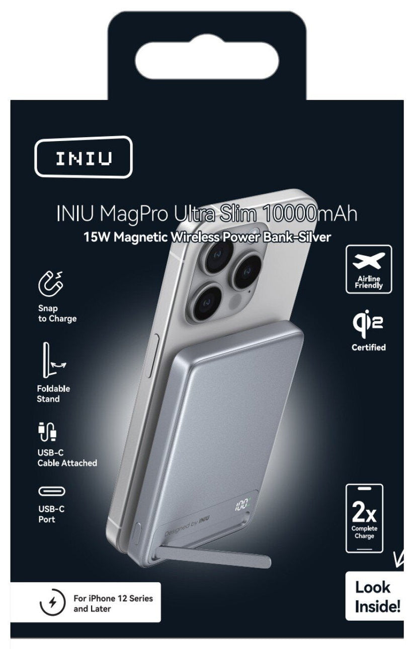 INIU Powerbank MagPro Slim - magnetyczny powerbank bezprzewodowy 10000mAh srebrny