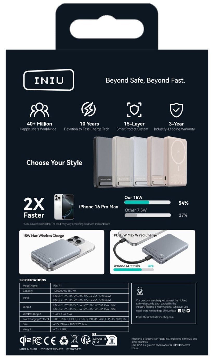 INIU Powerbank MagPro Slim - magnetyczny powerbank bezprzewodowy 10000mAh srebrny