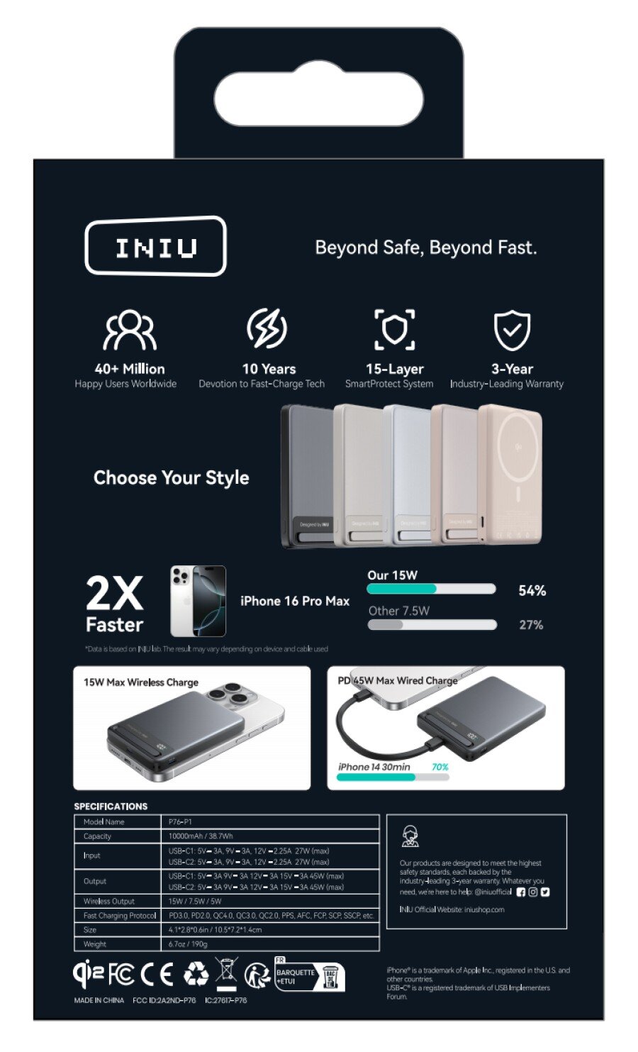 INIU Powerbank MagPro Slim - magnetyczny powerbank bezprzewodowy 10000mAh czarny