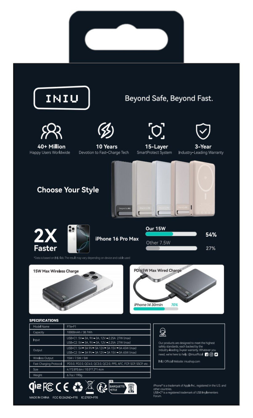 INIU Powerbank MagPro Slim - magnetyczny powerbank bezprzewodowy 10000mAh czarny