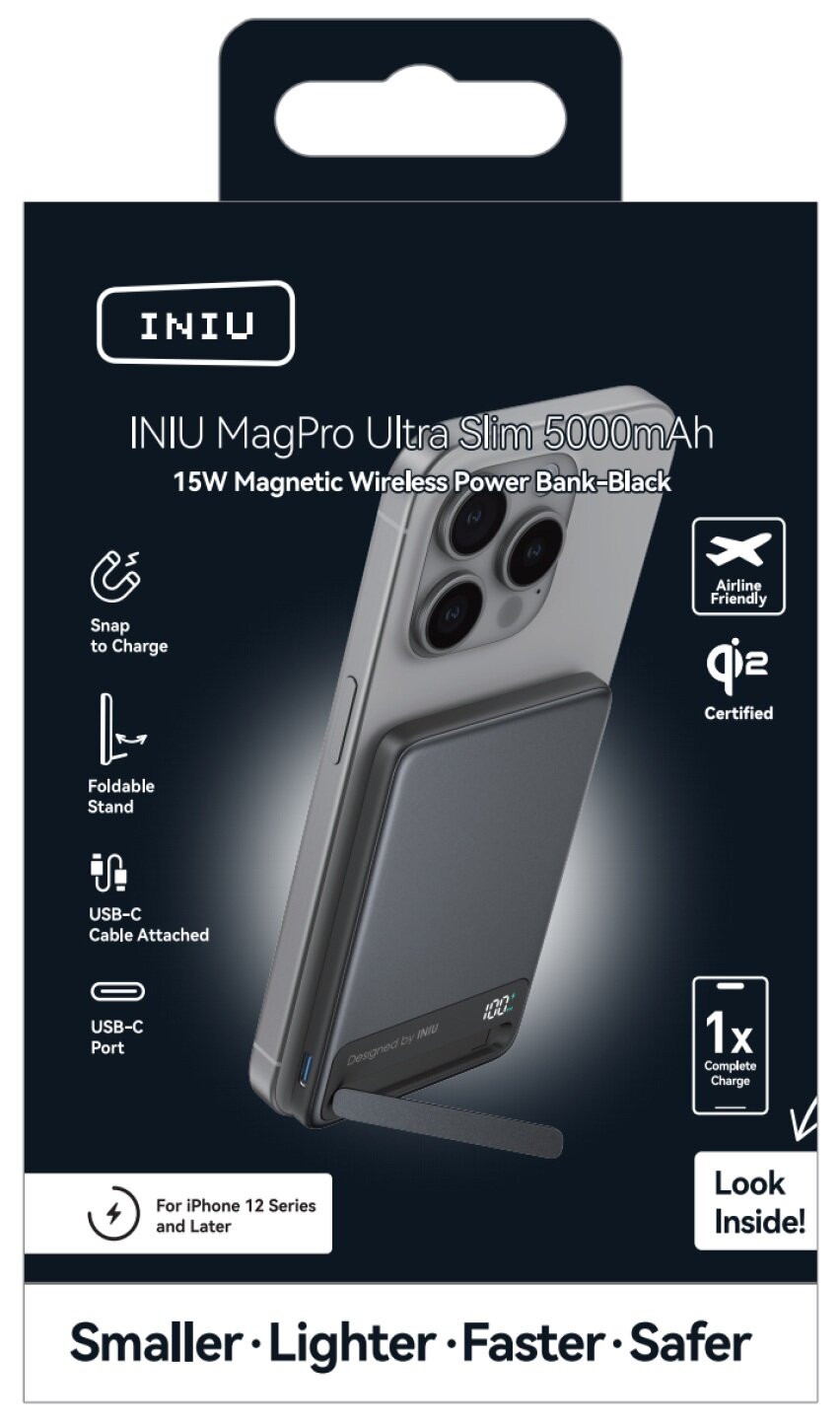 INIU Powerbank MagPro Slim - magnetyczny powerbank bezprzewodowy 5000mAh czarny