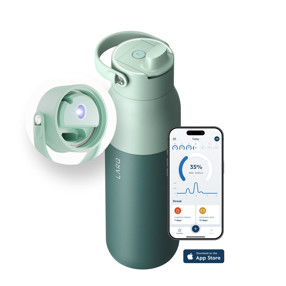 LARQ Bottle PureVis 2 - inteligentna, samoczyszcząca butelka filtrująca, światło UV-C 680ml eucalyptus green