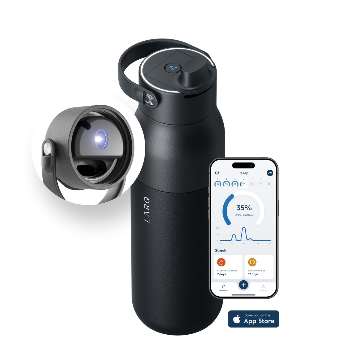 LARQ Bottle PureVis 2 - inteligentna, samoczyszcząca butelka filtrująca, światło UV-C 680ml obsidian black