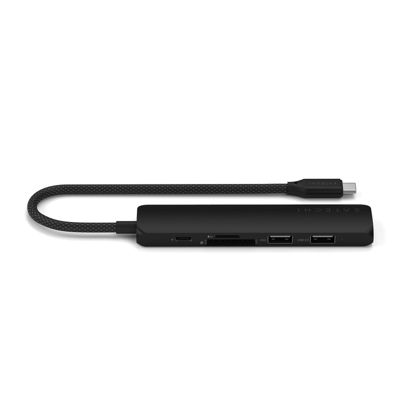 Satechi 6-in-1 USB-C Slim Multiport Adapter - aluminiowy adapter USB-C (USB-C, 2x USB-A, 4K HDMI, czytnik kart micro SD) czarny