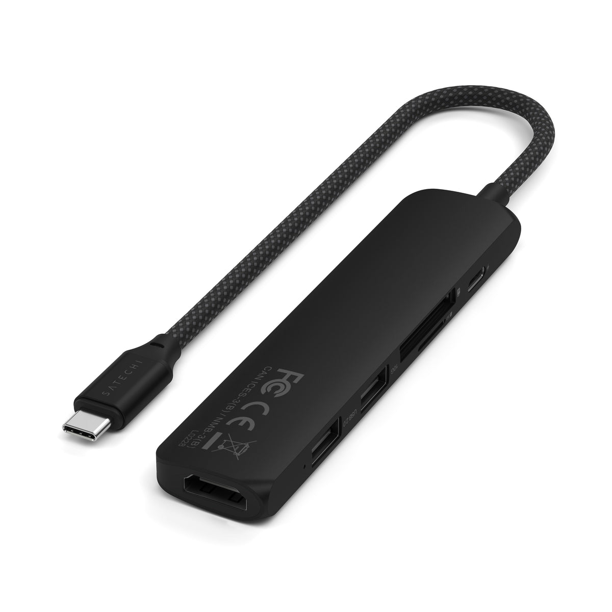 Satechi 6-in-1 USB-C Slim Multiport Adapter - aluminiowy adapter USB-C (USB-C, 2x USB-A, 4K HDMI, czytnik kart micro SD) czarny