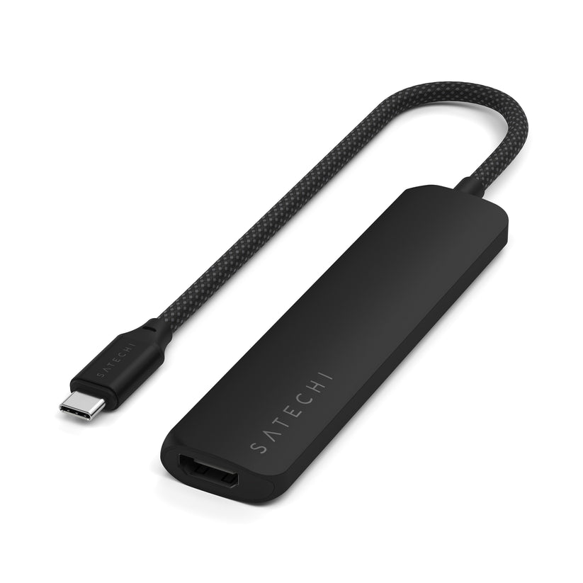 Satechi 6-in-1 USB-C Slim Multiport Adapter - aluminiowy adapter USB-C (USB-C, 2x USB-A, 4K HDMI, czytnik kart micro SD) czarny