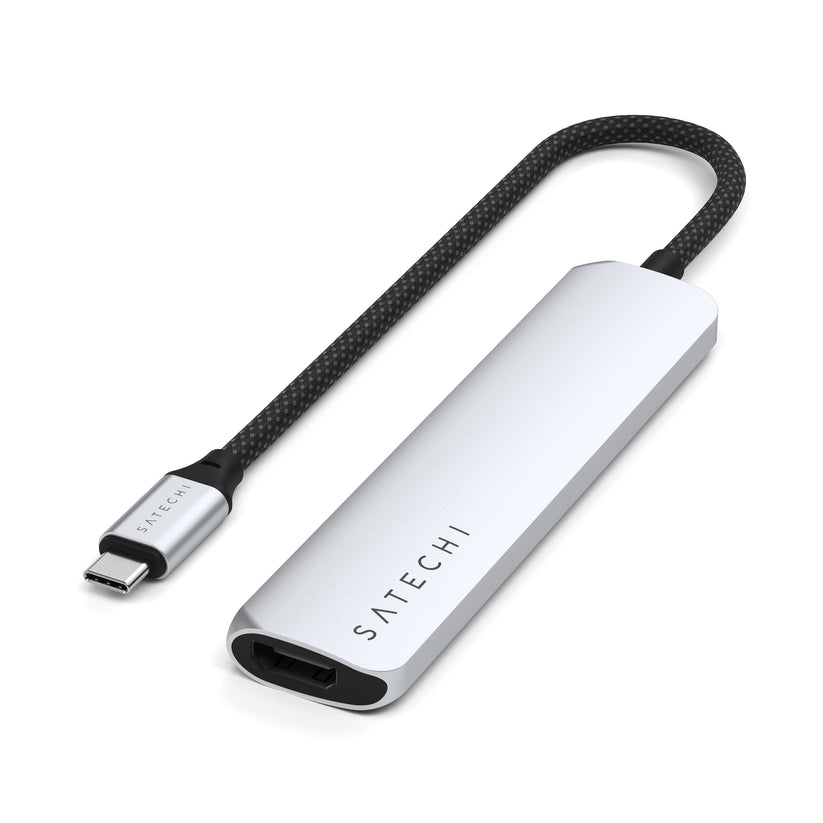 Satechi 6-in-1 USB-C Slim Multiport Adapter - aluminiowy adapter USB-C (USB-C, 2x USB-A, 4K HDMI, czytnik kart micro SD) srebrny