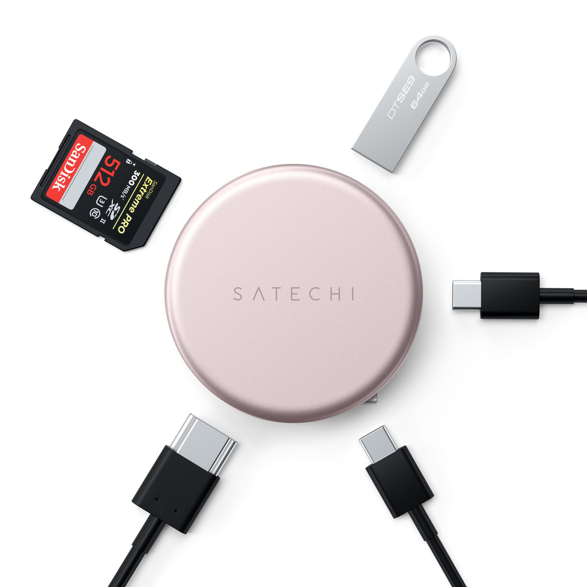 Satechi OntheGo 5-in-1 Multiport Adapter - adapter do urządzeń mobilnych USB-C/USB-A/HDMI 4K/czytnik kart SD/USB-C PD różowy