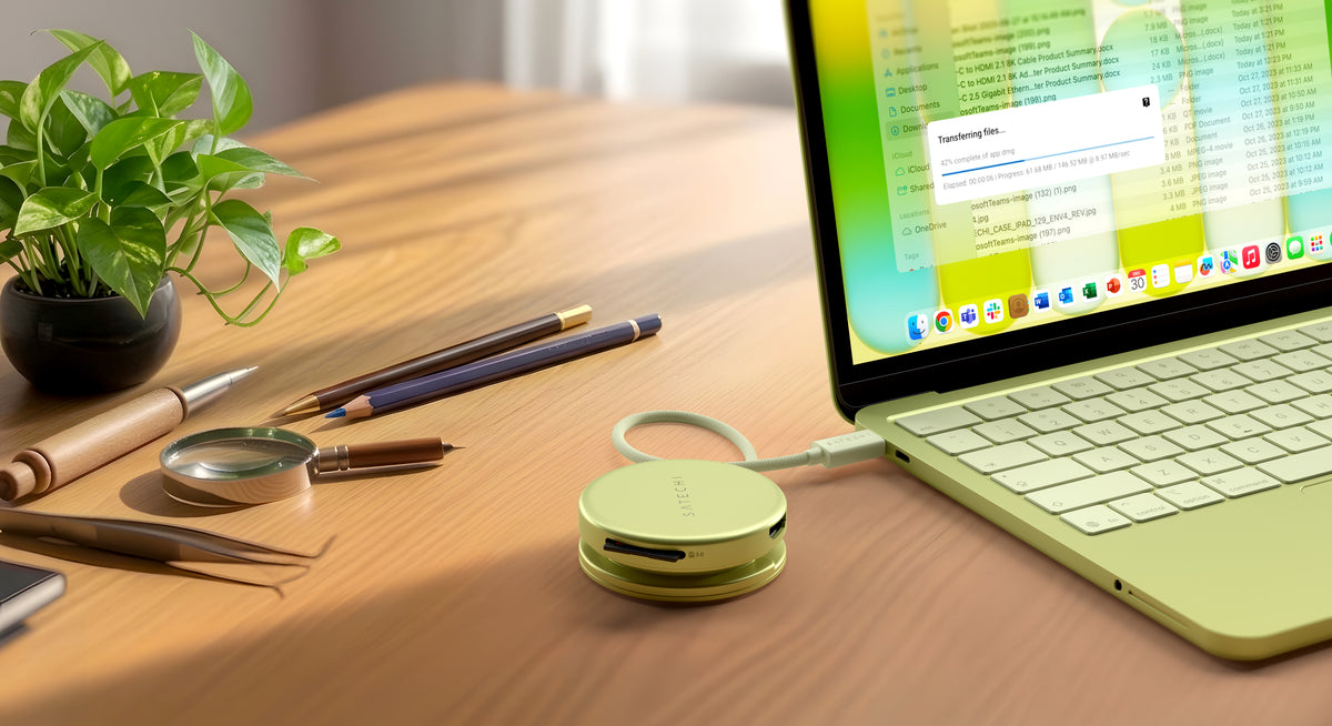 Satechi OntheGo 5-in-1 Multiport Adapter - adapter do urządzeń mobilnych USB-C/USB-A/HDMI 4K/czytnik kart SD/USB-C PD żółty