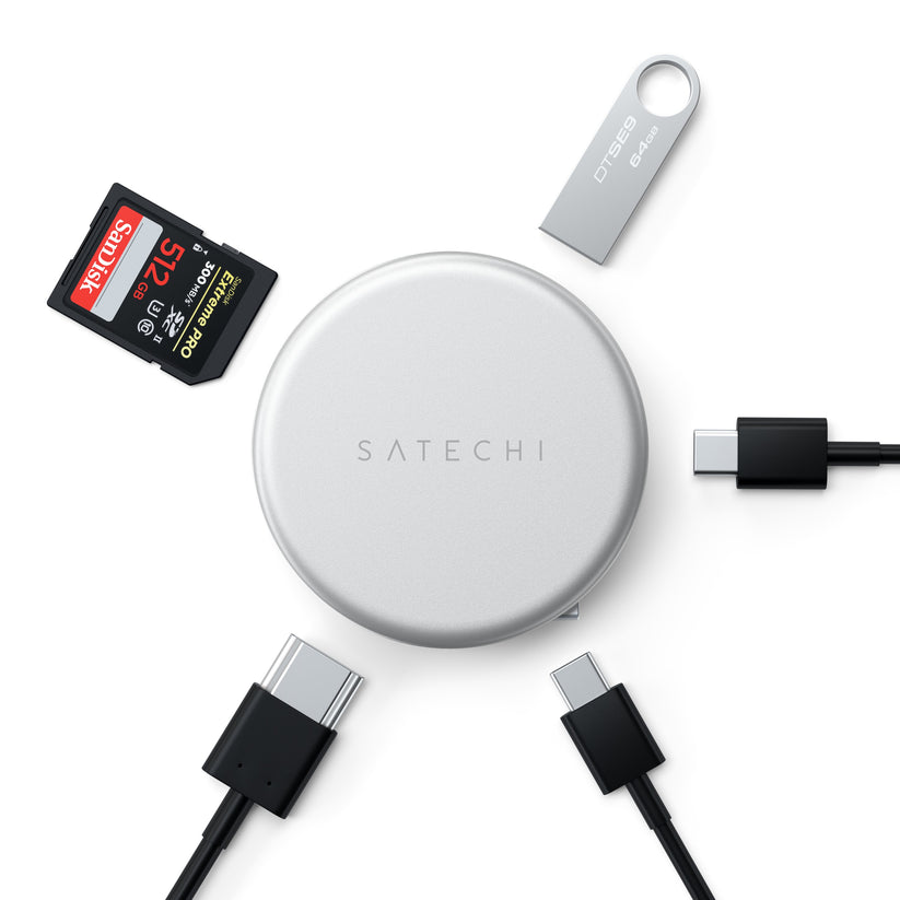 Satechi OntheGo 5-in-1 Multiport Adapter - adapter do urządzeń mobilnych USB-C/USB-A/HDMI 4K/czytnik kart SD/USB-C PD srebrny