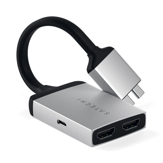 Satechi Dual Aluminium Adapter - aluminiowy adapter do MacBook z USB-C x 2 4K HDMI x 2 srebrny