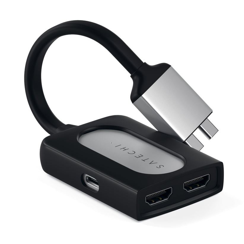 Satechi Dual Aluminium Adapter - aluminiowy adapter do MacBook z USB-C x 2 4K HDMI x 2 srebrny