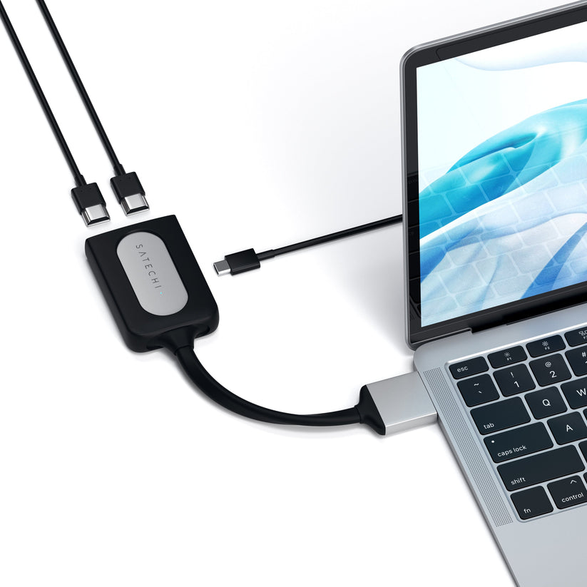 Satechi Dual Aluminium Adapter - aluminiowy adapter do MacBook z USB-C x 2 4K HDMI x 2 srebrny