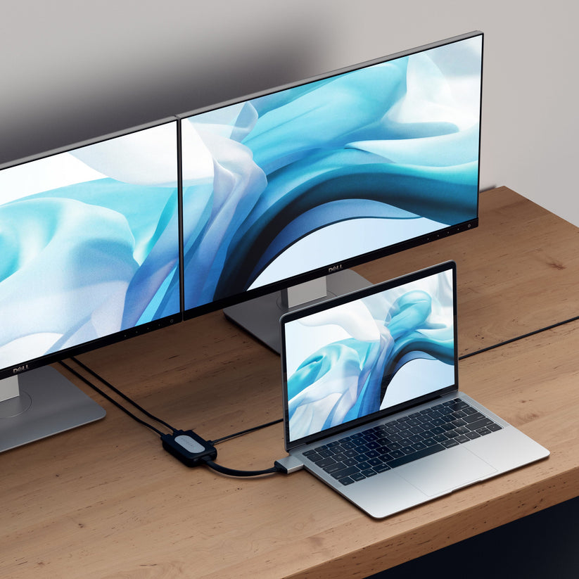 Satechi Dual Aluminium Adapter - aluminiowy adapter do MacBook z USB-C x 2 4K HDMI x 2 srebrny