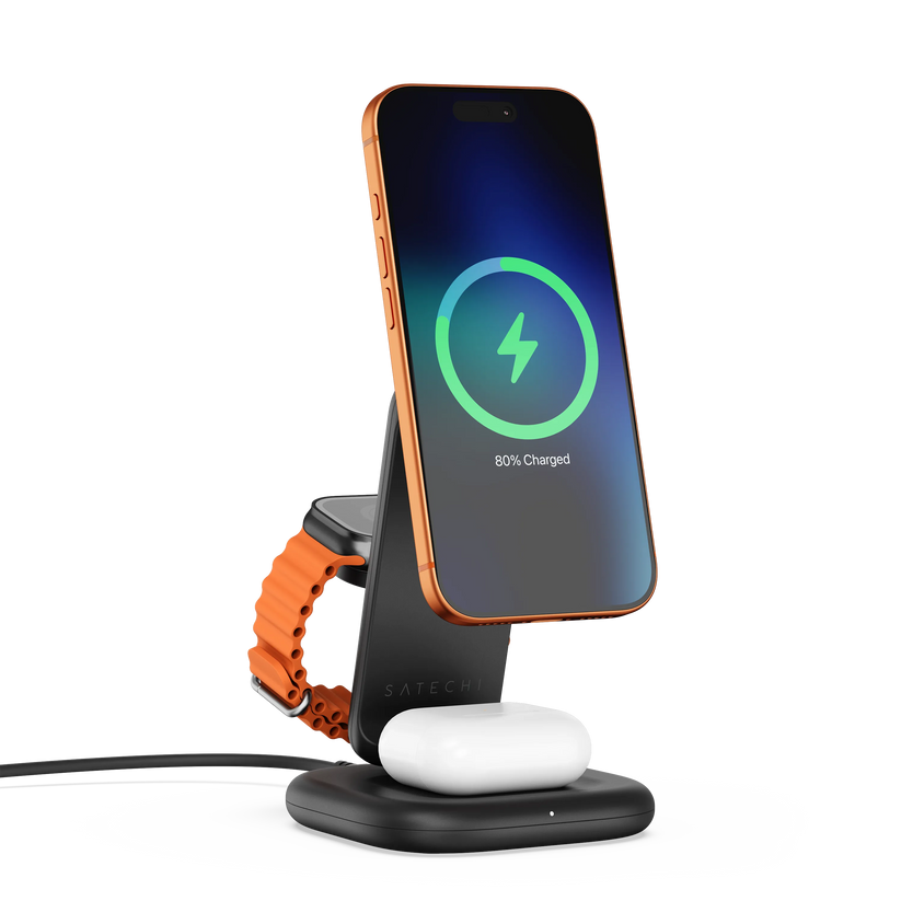 Satechi 3in1 Qi2 25W Foldable Charging Stand - składana ładowarka bezprzewodowa 3w1 czarna