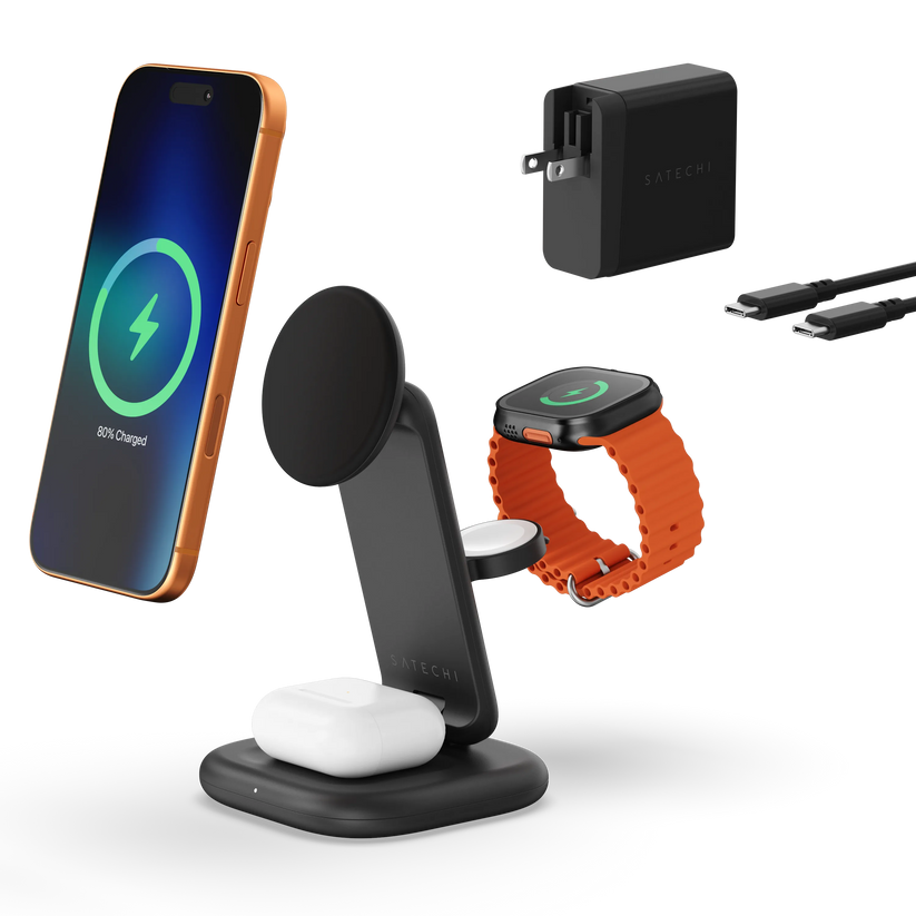 Satechi 3in1 Qi2 25W Foldable Charging Stand - składana ładowarka bezprzewodowa 3w1 czarna