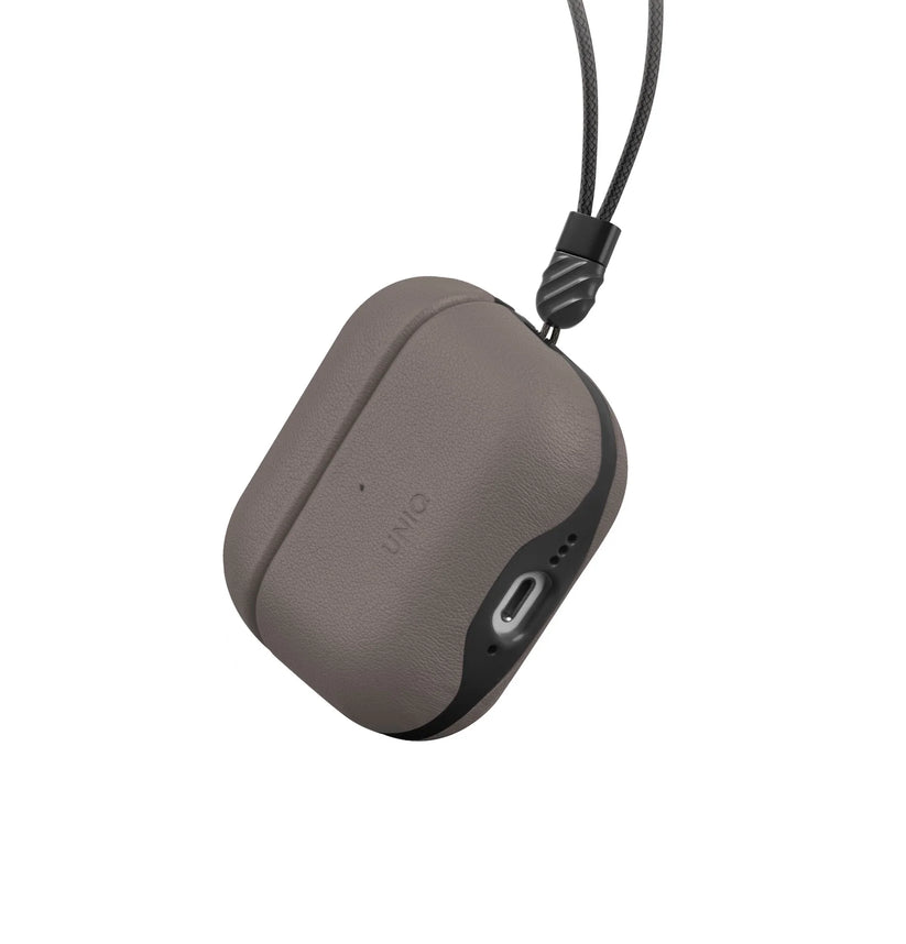 UNIQ Lyden DS - etui ze sztucznej skóry do AirPods 4 szare