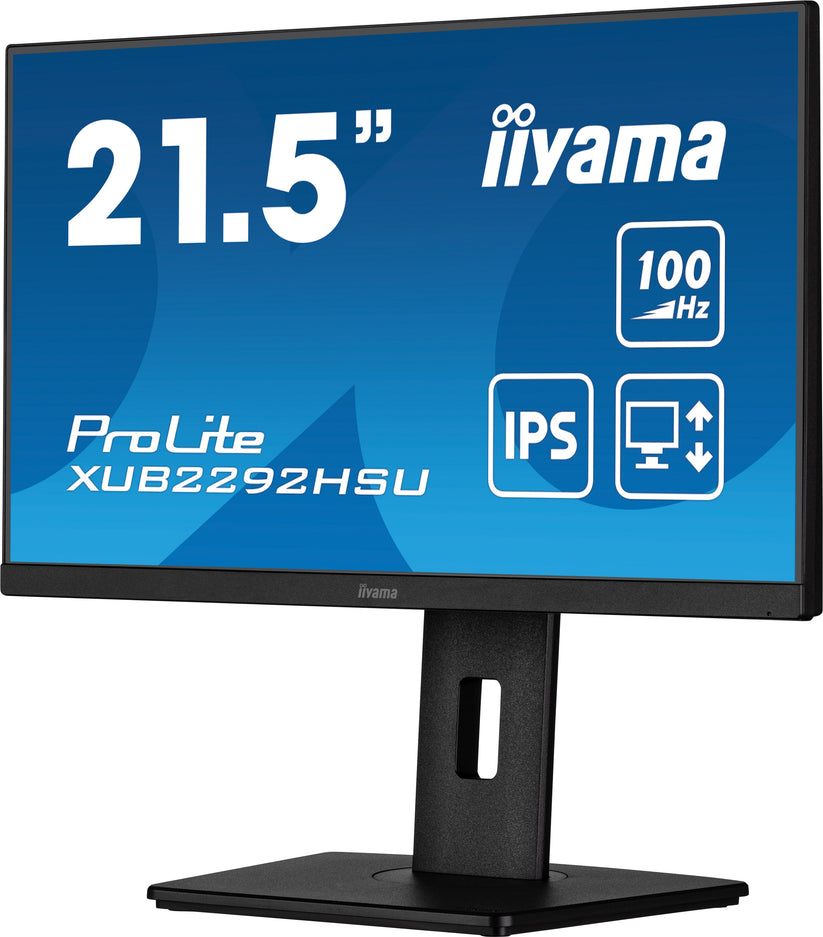 IIYAMA Monitor 21,5" ProLite IPS, 100Hz, FreeSync, PIVOT, 0.4ms, HDMI, DP, 4xUSB 3.2, 2x2W, HAS(150mm) czarny