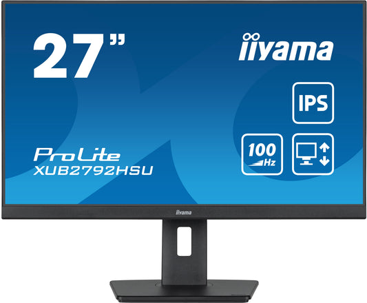 IIYAMA Monitor 27" ProLite IPS SLIM, HDMI, DP, 100Hz, 4xUSB 3.2, PIVOT, HAS (150mm), 2x2W czarny