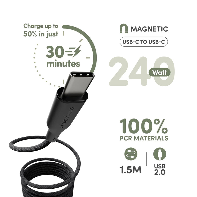 EmPower Magnetic by PanzerGlass - kabel magnetyczny USB-C USB-C 240W 1,5m czarny