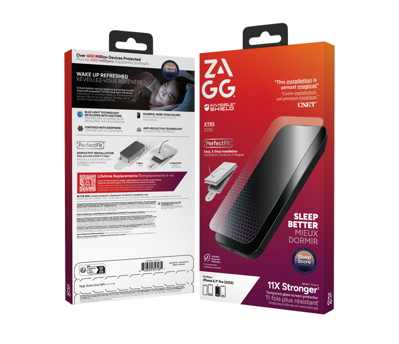 ZAGG Invisibleshield Glass XTR5 - szkło ochronne z grafenem i filtrem światła niebieskiego do iPhone 17 Pro