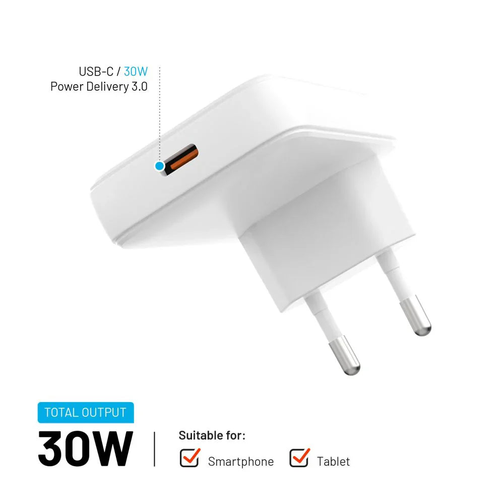 FIXED Slim GaN Travel Charger - ładowarka GaN USB-C z Power Delivery 30W biała