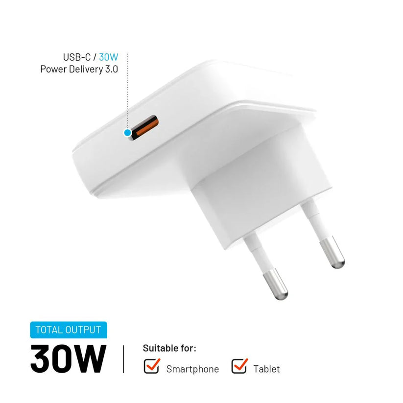 FIXED Slim GaN Travel Charger - ładowarka GaN USB-C z Power Delivery 30W biała