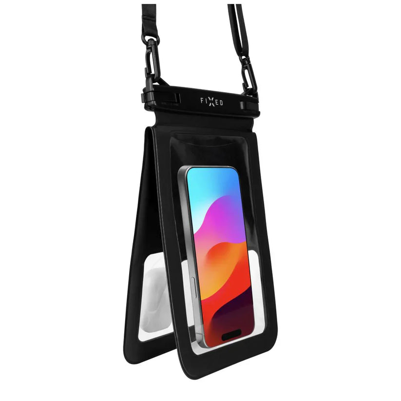 Etui wodoszczelne FIXED Float Twin z dwiema kieszeniami do iPhone i innych akcesoriów przeźroczyste czarne