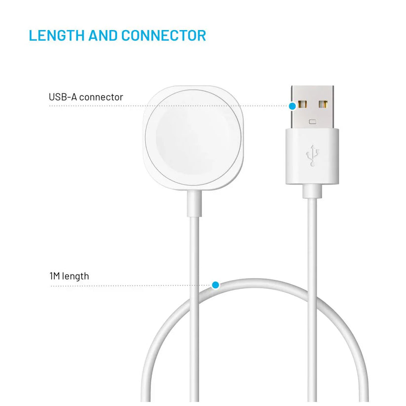FIXED USB-C Charging Cable for Apple Watch - kabel ładujący do Apple Watch USB-A 1m biały